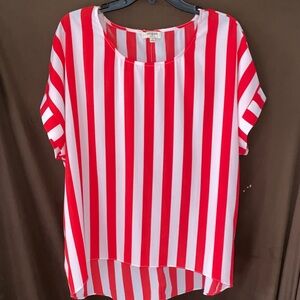Umgee Red and White Vertical Stripe Short Sleeve Blouse